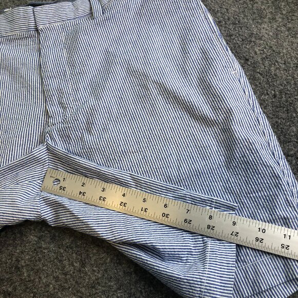 Banana Republic Aiden Club Chino Shorts Mens 32 Blue Seersucker Striped Nautical - Picture 7 of 10